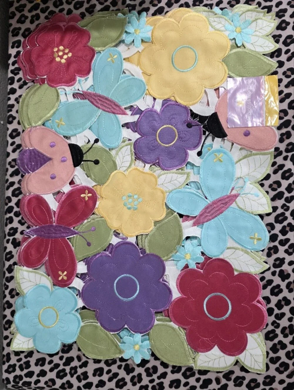 5 Colorful Floral Butterfly Appliqué Place Mats Blossums & Blooms